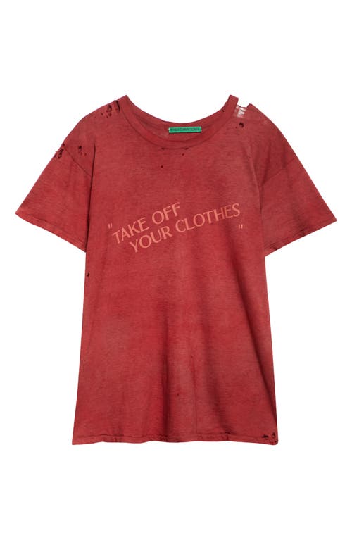 Emily Dawn Long Take Off Your Clothes Distressed Graphic T-shirt In Red