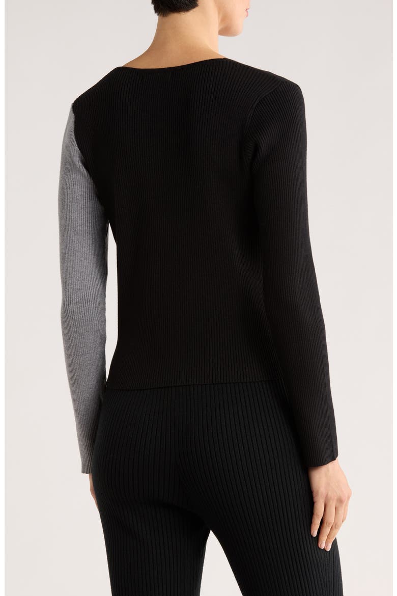 Colorblock Faux Wrap Sweater, Alternate, color, BLACK