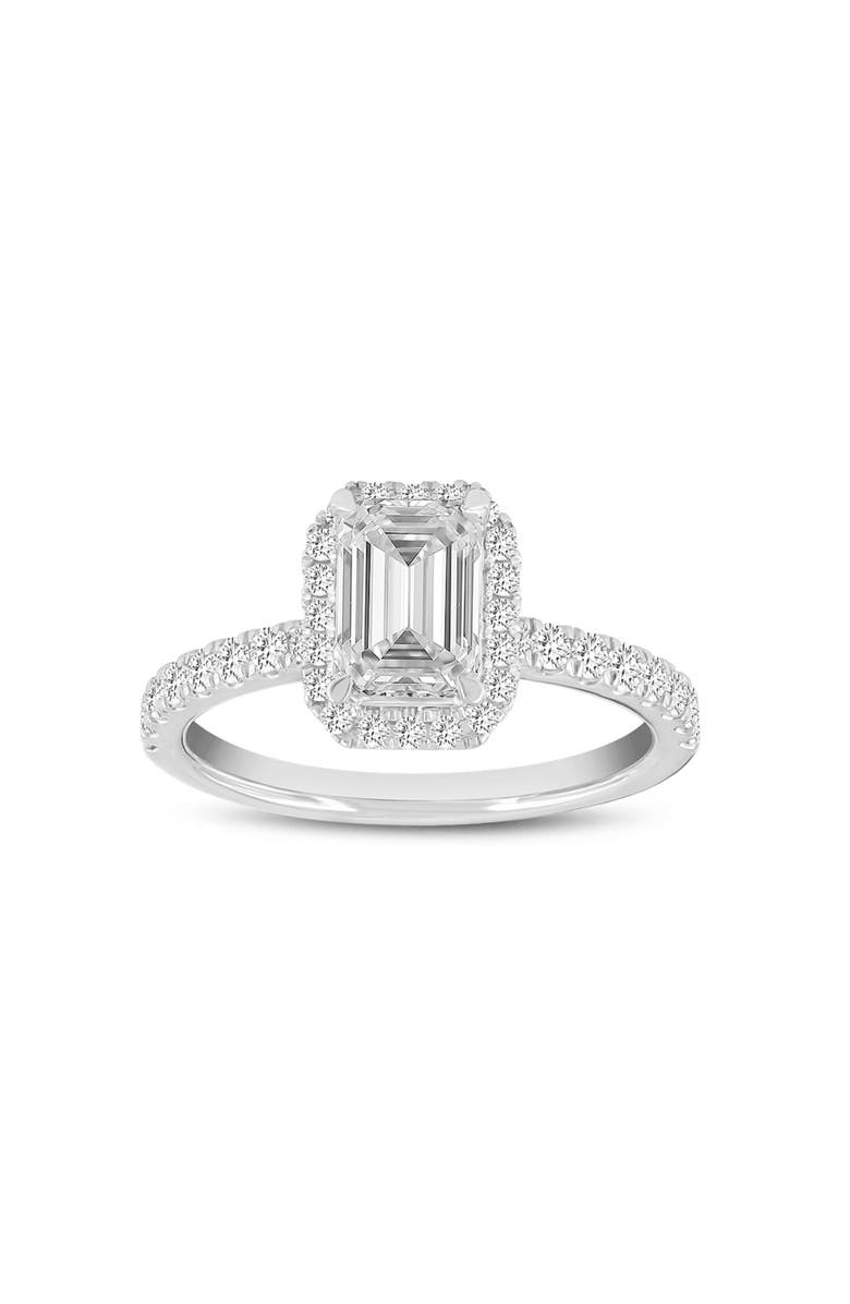 LuvMyJewelry Czarina 14K White Gold Emerald Cut Lab Grown Diamond Halo Engagement Ring - 1.75 ctw, Main, color, 14K White Gold