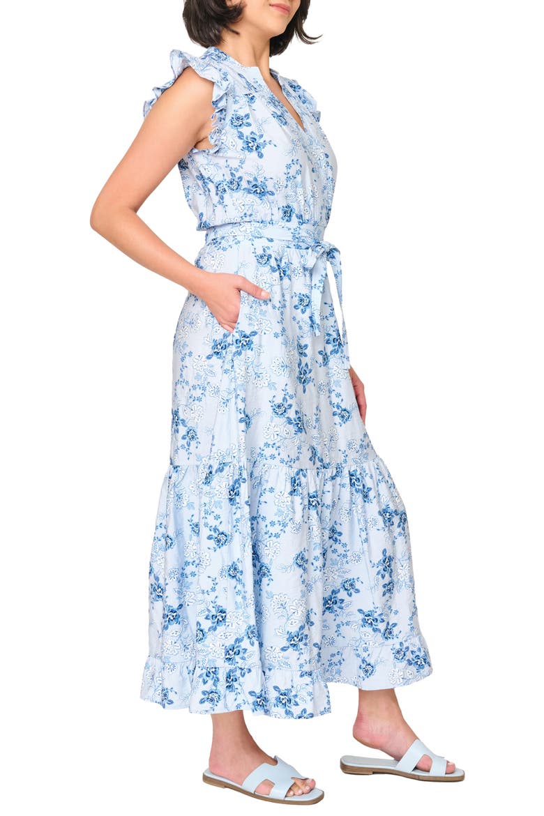 Floral Tie Waist Maxi Dress, Alternate, color, SOFT SKY FLORAL