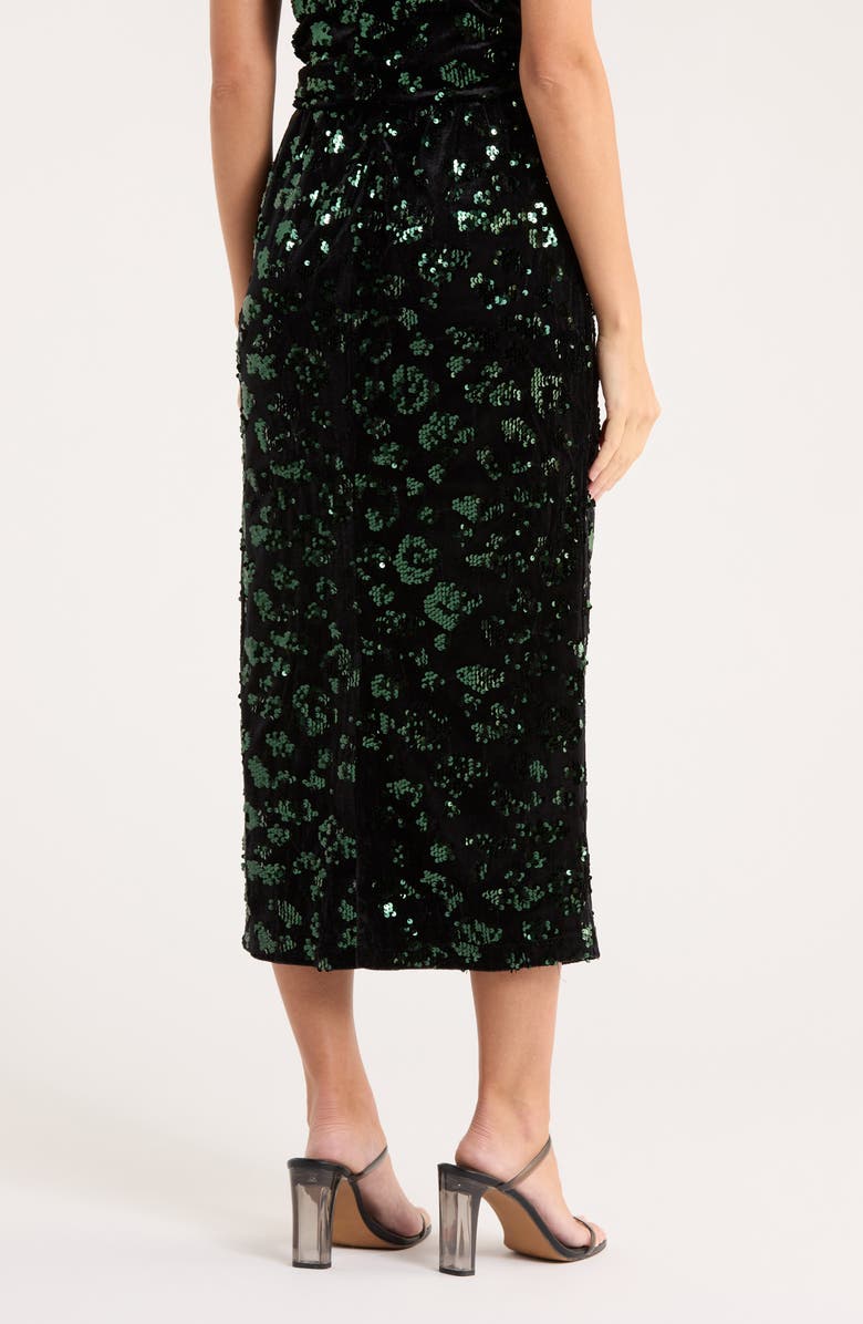 T Tahari Sequin Pull-On Midi Skirt, Alternate, color, Black/ Emerald Sequins