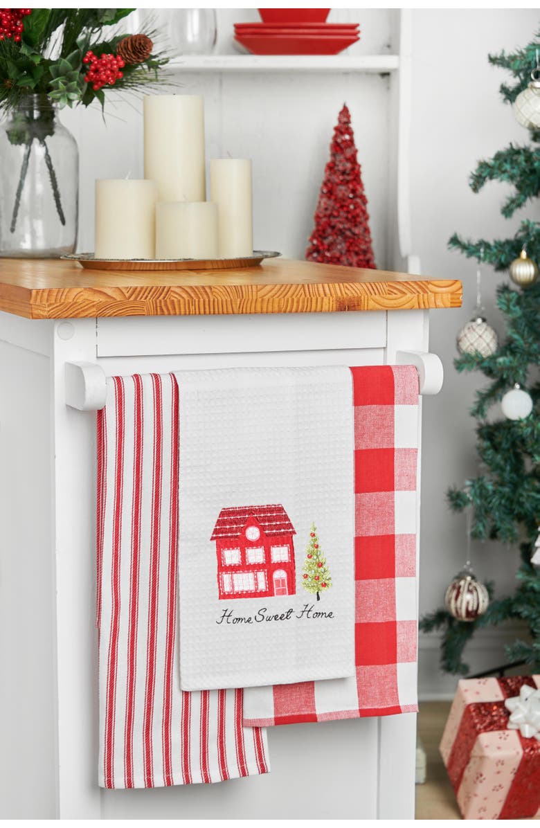 C&F Home "Home Sweet Home" Christmas Tree & House 100% Cotton Waffle Weave Dishtowel, Alternate, color, White
