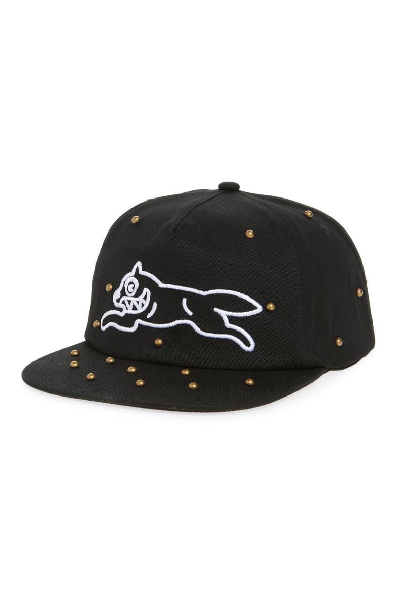 Stack City Studded Embroidered Coton Twill Baseball Cap, Main, color, BLACK