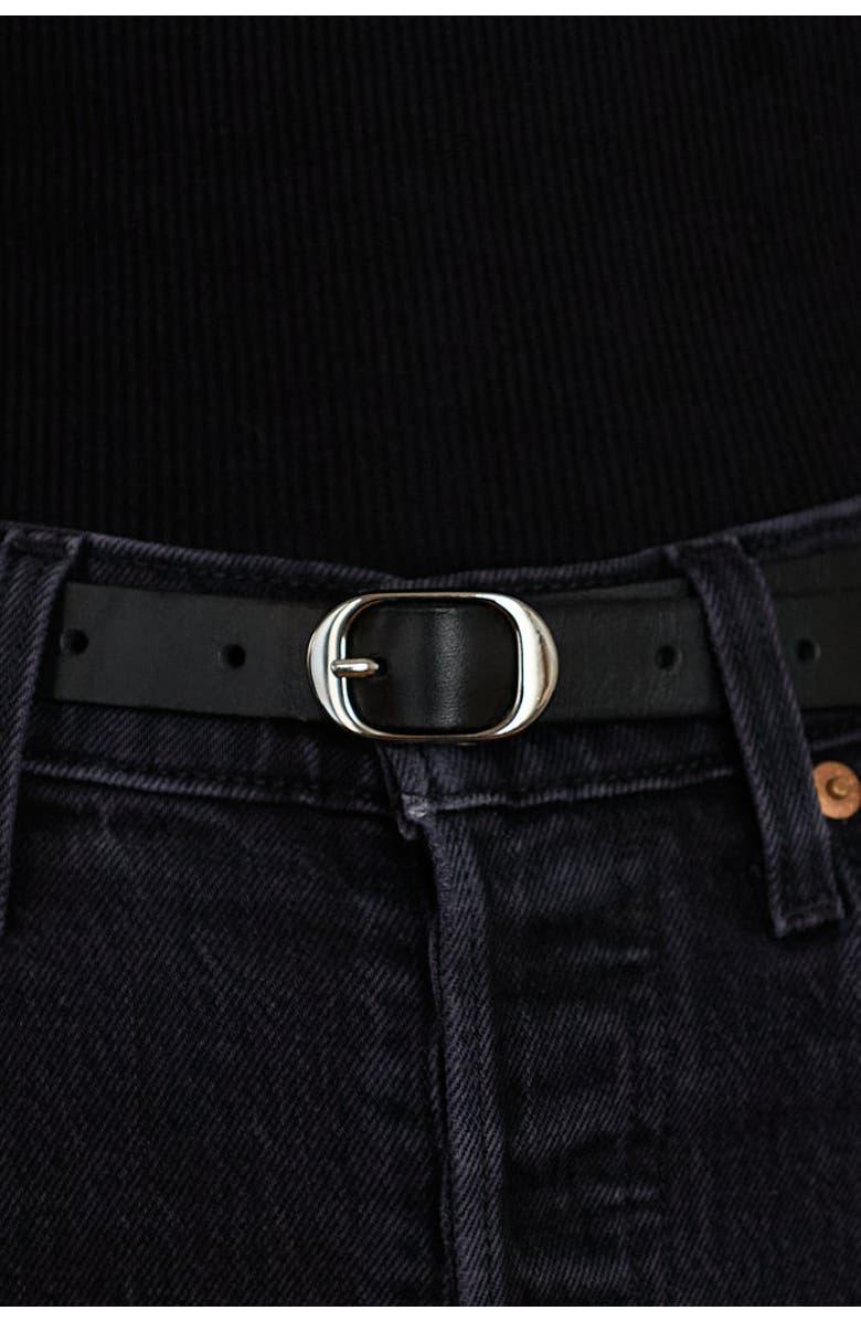 Ezra Arthur Oval Buckle Leather Belt 18mm, Alternate, color, Black And Polished Nickel