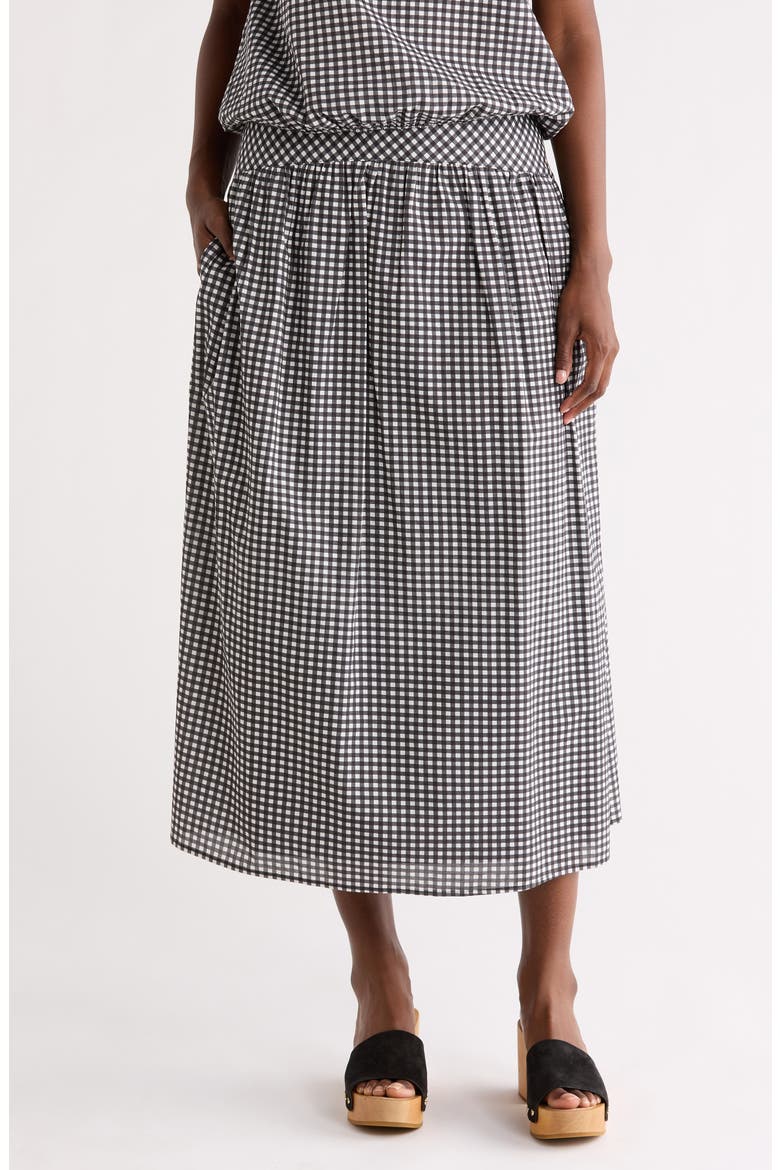 Gingham Cotton Midi Skirt, Main, color, BLACK
