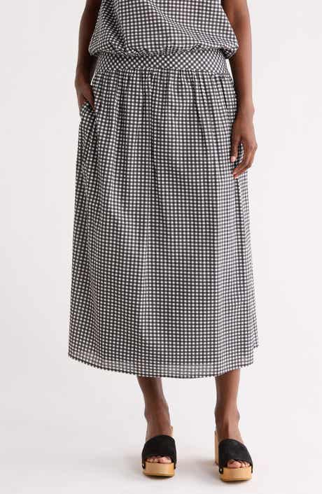 DR2 by Daniel Rainn Gingham Cotton Midi Skirt