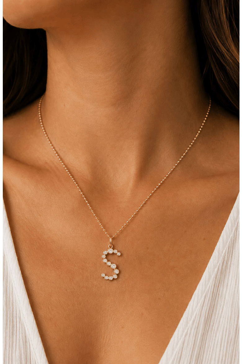 Bezel Letter "S" Lab Diamond Charm in 14K, Alternate, color, Yellow Gold