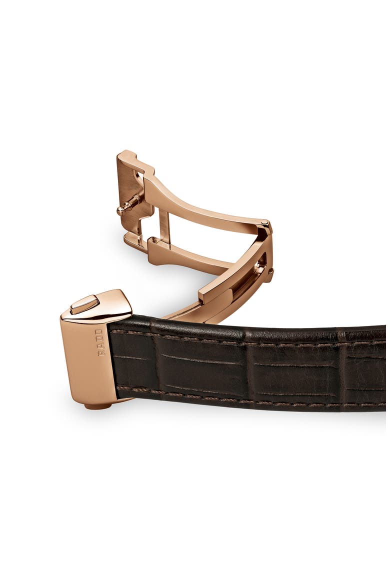 Coupole Classic Automatic Embossed Leather Strap Watch, 41mm, Alternate, color, BROWN/WHITE/ROSE GOLD