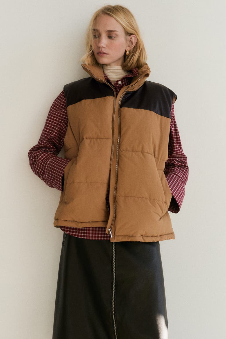 Puffer Gilet, Alternate, color, Beige/color block