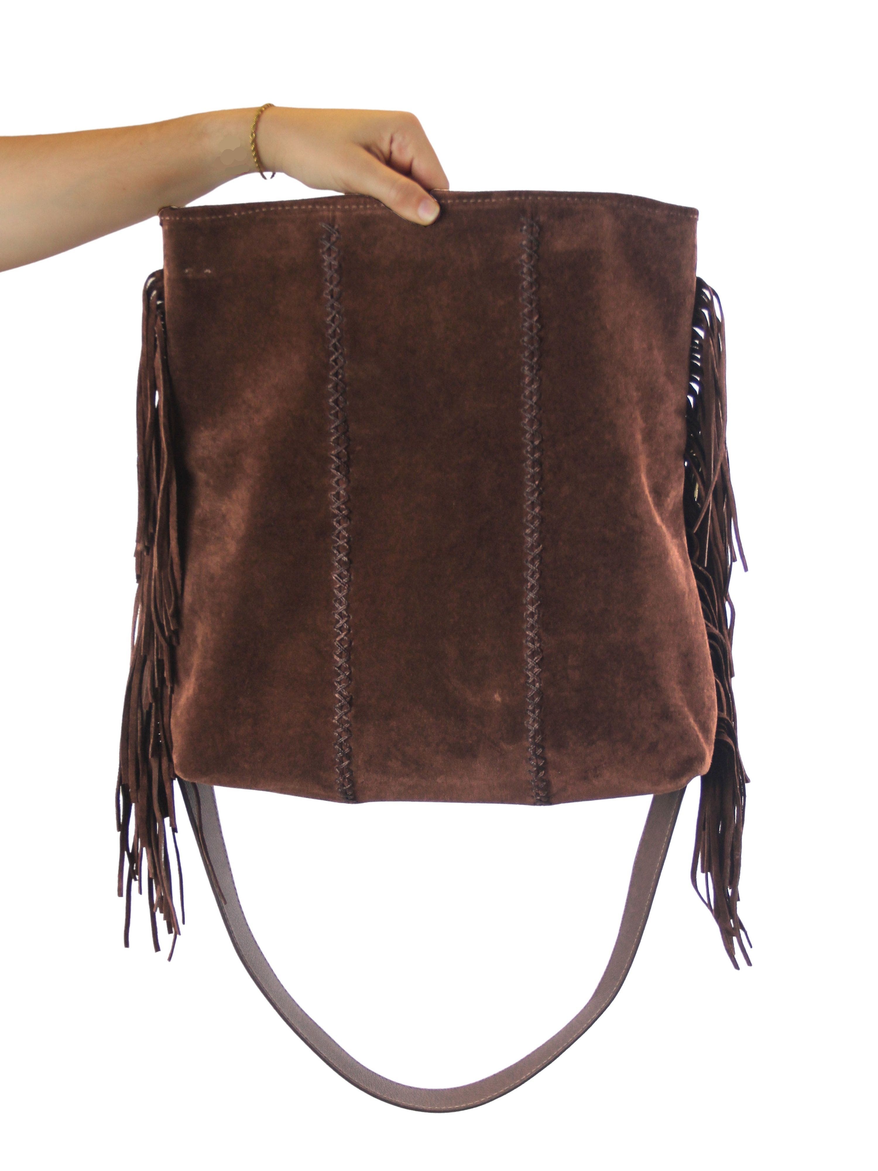 Carlos Falchi Large Fringe Suede Crossbody Messenger, Alternate, color, Cocoa