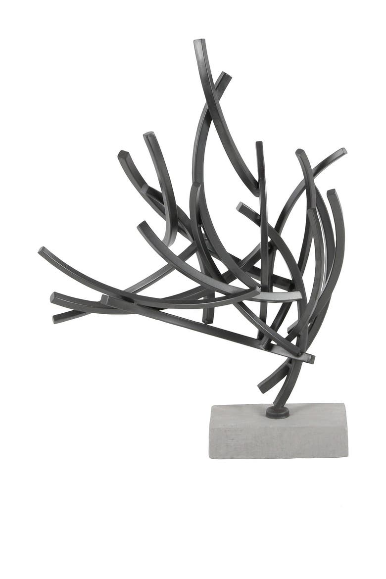 Gray Metal Abstract Sculpture with Marble Base, Main, color, GREY