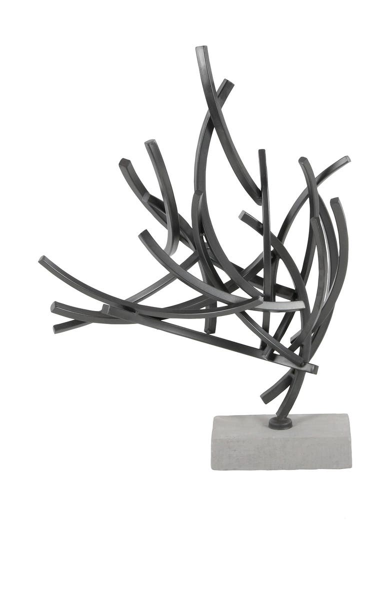 WILLOW ROW Gray Metal Abstract Sculpture with Marble Base, Main, color, Grey