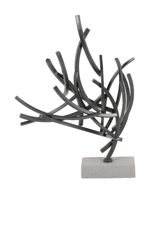 Gray Metal Abstract Sculpture with Marble Base