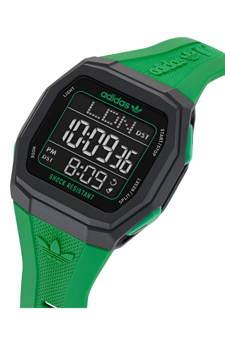 adidas Tech 1 GMT Silicone Strap Watch, 48mm, Alternate, color, Green
