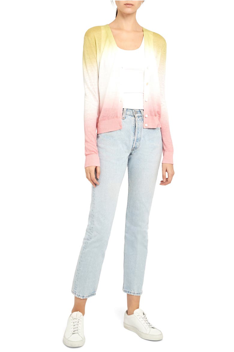Ombré Cardigan, Alternate, color, PINK/ GREEN