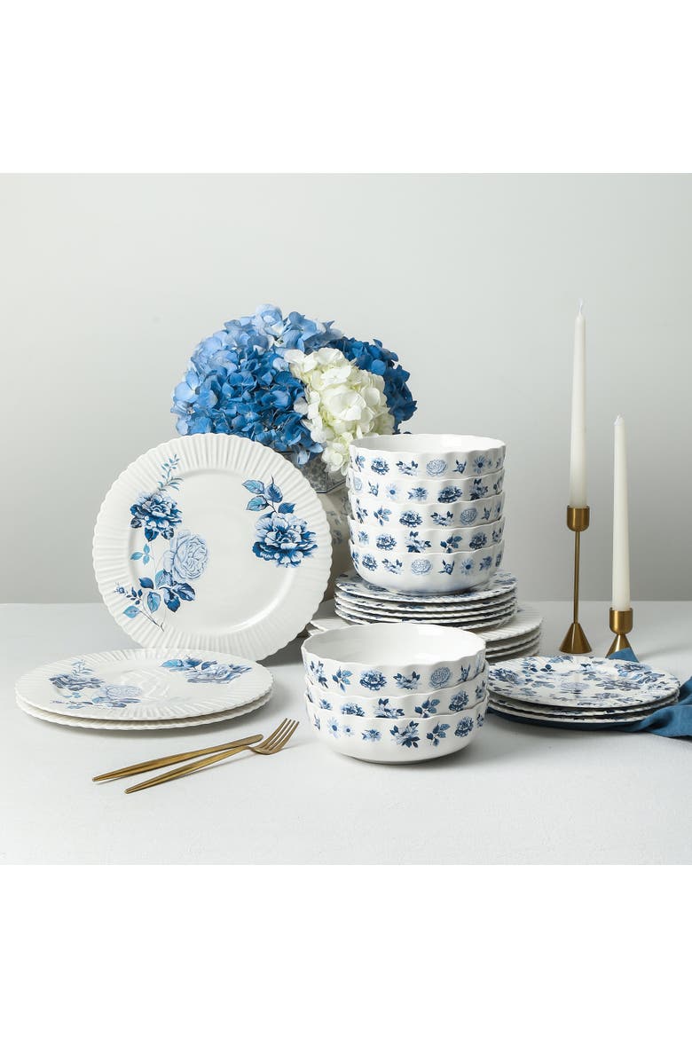 Fiore New Bone China 12-Piece Dinnerware Set, Alternate, color, Blue