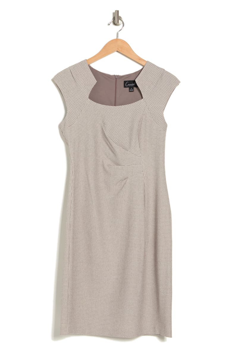 Gingham Print Sheath Dress, Alternate, color, TAUPE