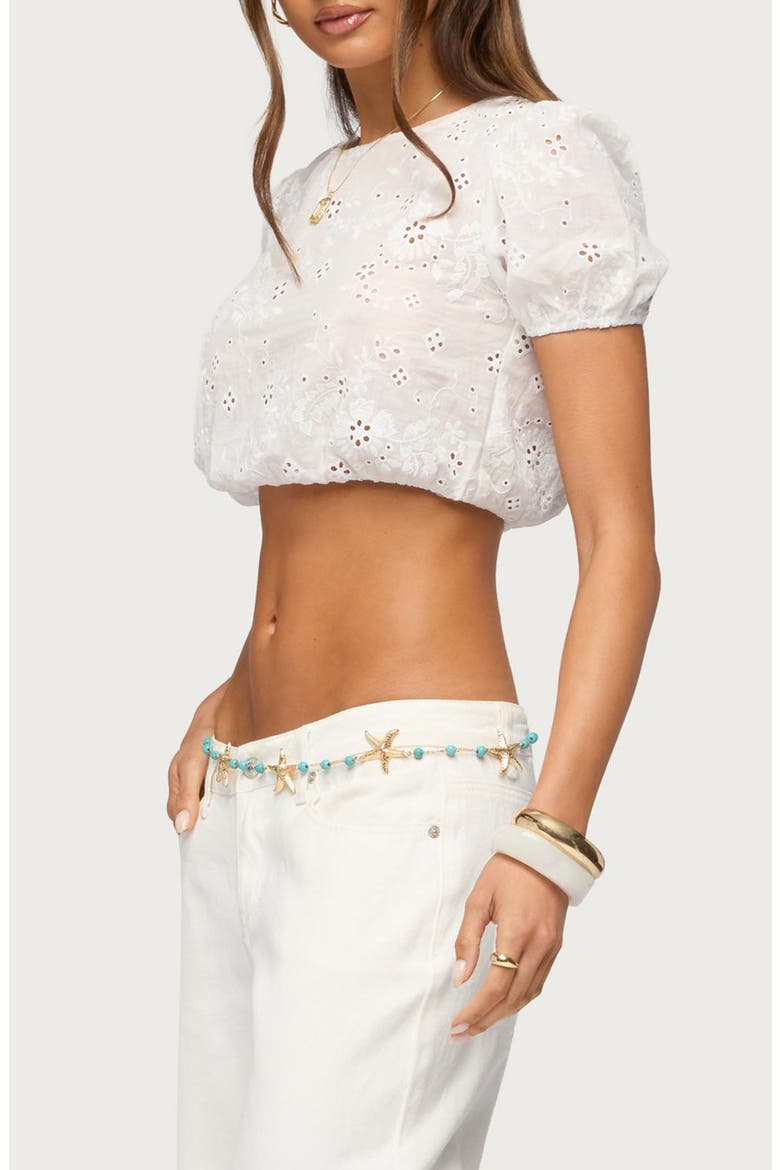 Vessey Eyelet Bubble Crop Top, Alternate, color, WHITE