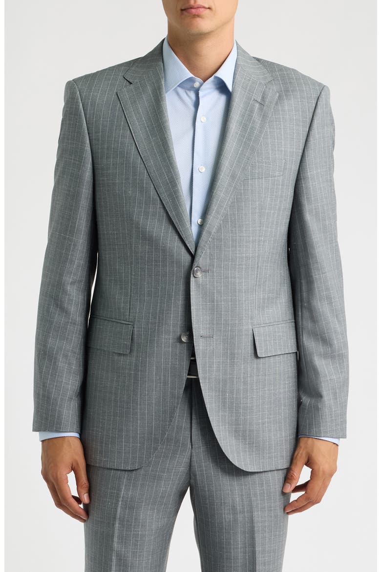 Pinstripe Wool, Silk & Linen Suit, Alternate, color, OPEN GREY
