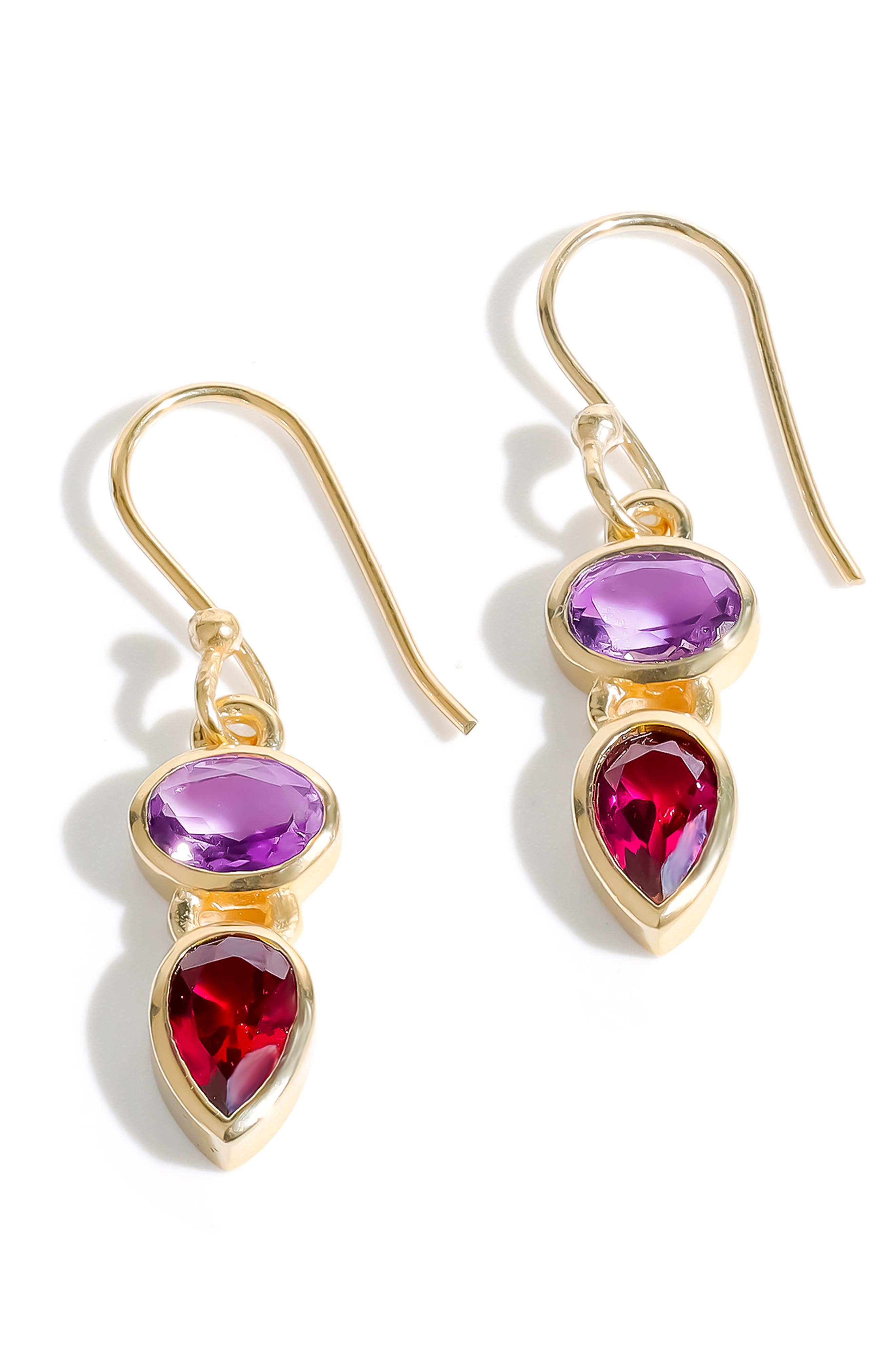 Ys Gems Goldtone Drop Earrings In Purple