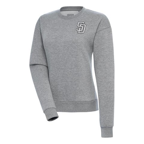 Women's Antigua  Heather Gray San Diego Padres Brushed Metallic Victory Pullover Sweatshirt
