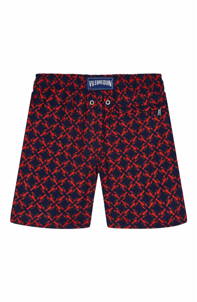 Vilebrequin Kids' Homard Pixel Ultra-Light and Packable Swim Shorts, Alternate, color, Bleu Marine