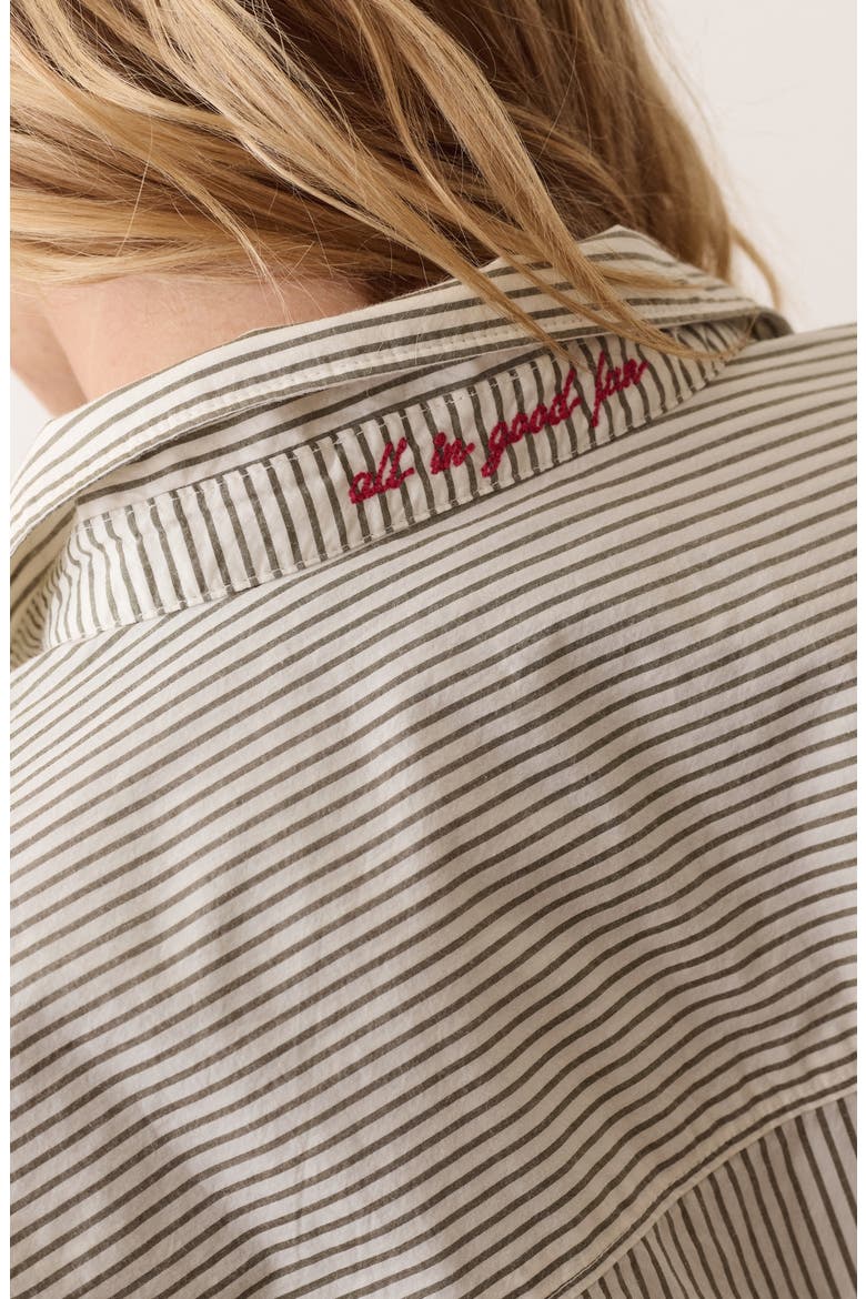 Jane Relaxed Pinstriped Pima Cotton Shirt, Alternate, color, OLIVE PINSTRIPE
