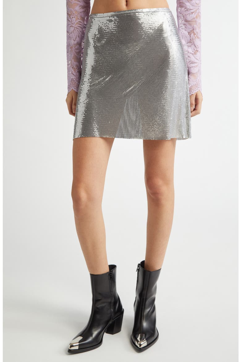 Metallic Mesh Miniskirt, Main, color, SILVER