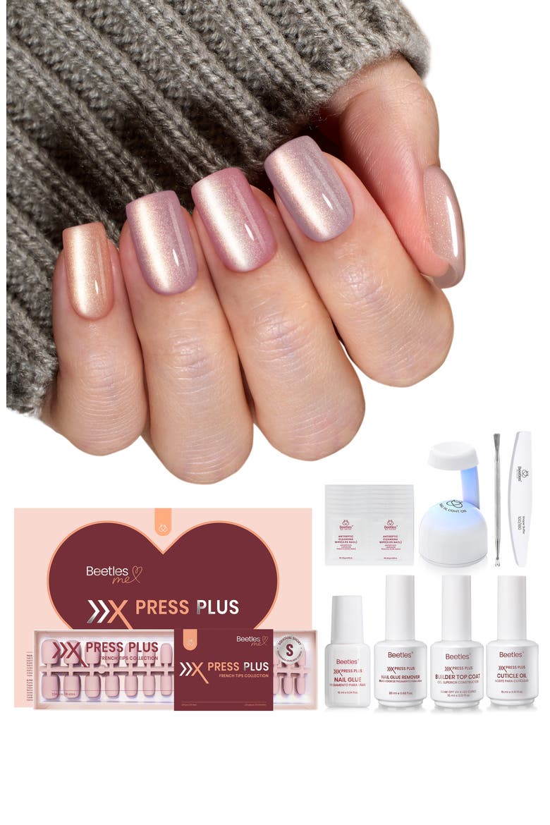 Nude Cat Eye Press On Nail Studio Kit Short Square, Main, color, Pink gold flashing cat's eyes
