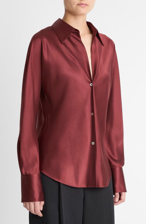 Vince Silk Button-up Shirt In Burgundy