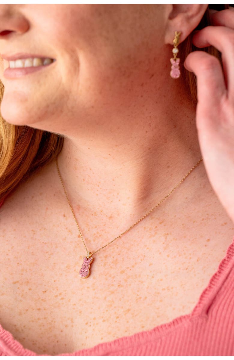 Alex and Ani Peeps<sup>®</sup> Pave Pink Bunny Pendant Necklace, Alternate, color, Pink