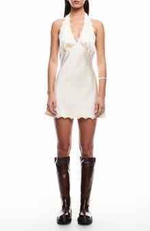 LIONESS Stars Align Lace Trim Satin Halter Minidress