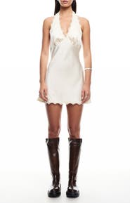 LIONESS Stars Align Lace Trim Satin Halter Minidress