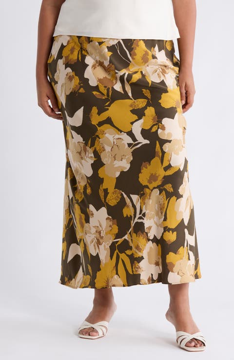 Floral Satin Maxi Skirt (Plus)