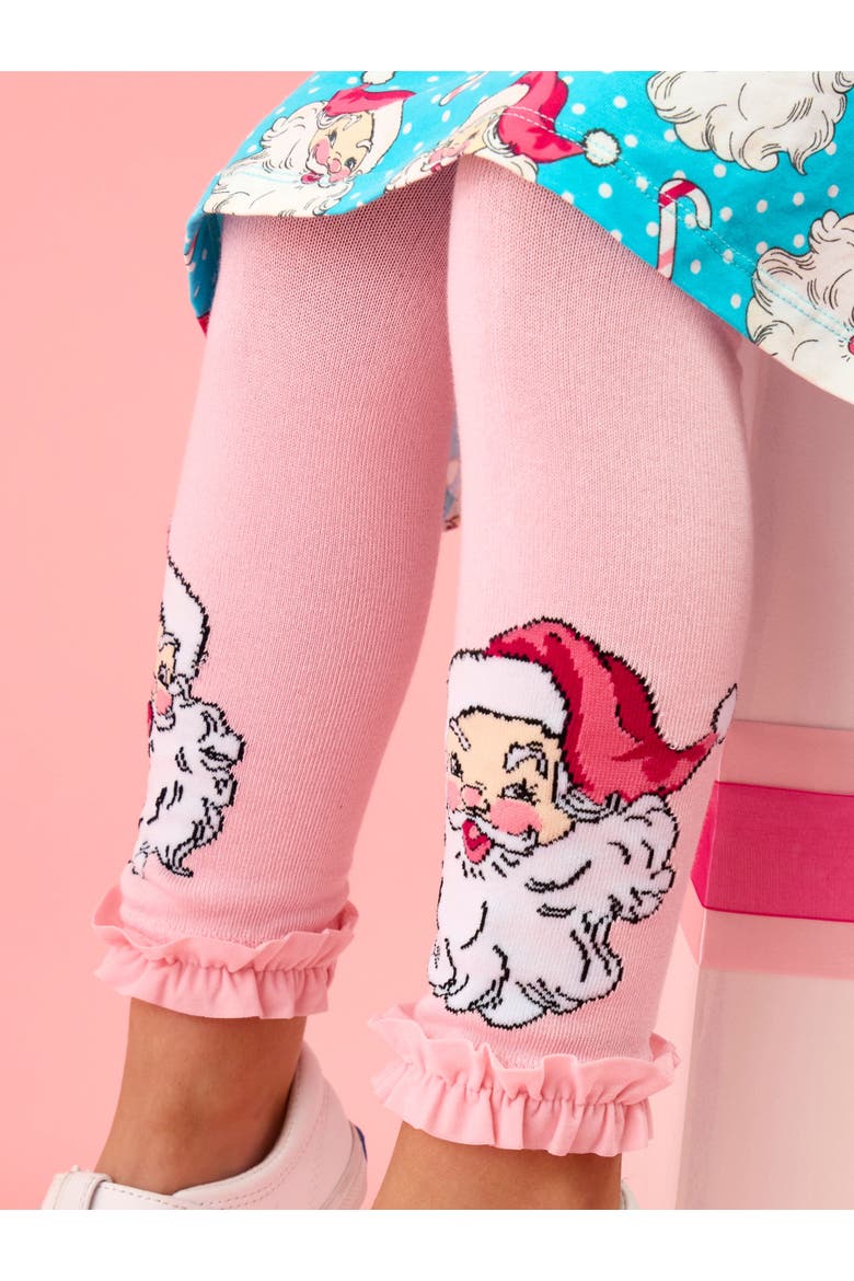 Holiday Patterned Footless Ruffle Tights, Alternate, color, Santa Joy Pink