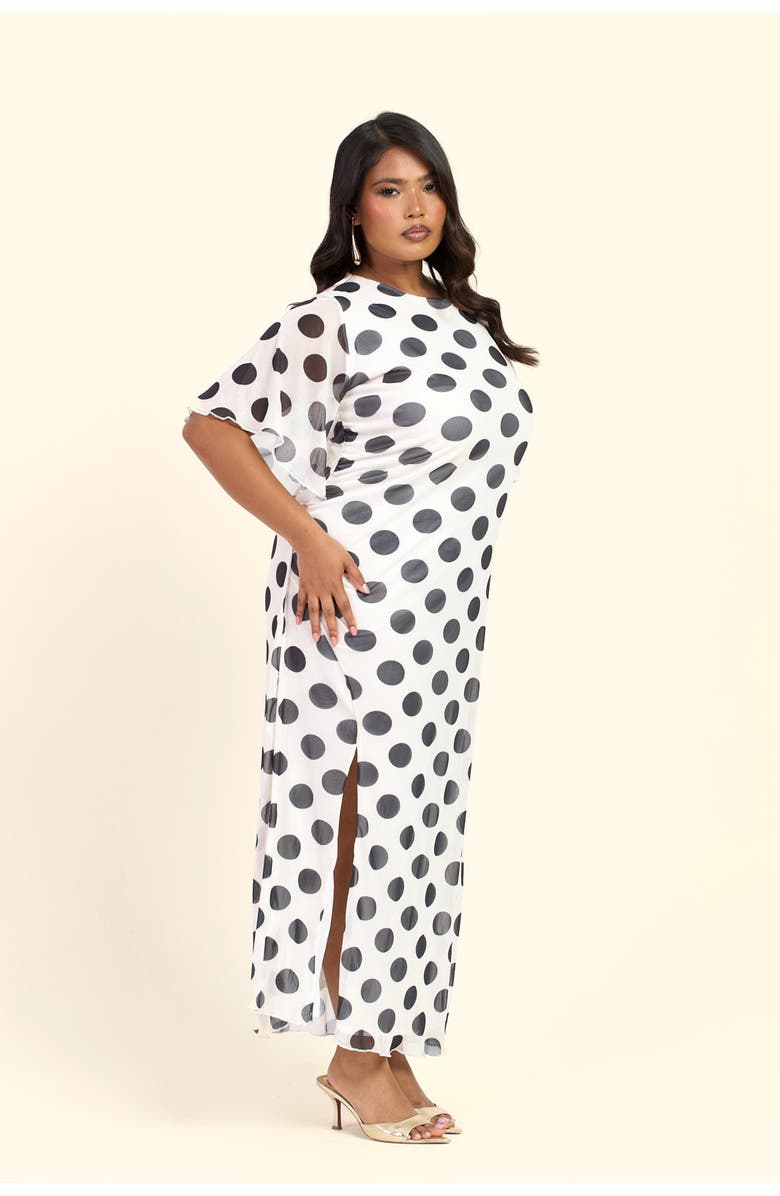FASHION-SZN CURVE Large Polka Dot Ruched Side Maxi Dress, Alternate, color, Beige