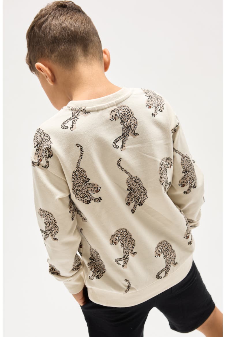 Kids' Panther Print Cotton Sweatshirt, Alternate, color, BEIGE