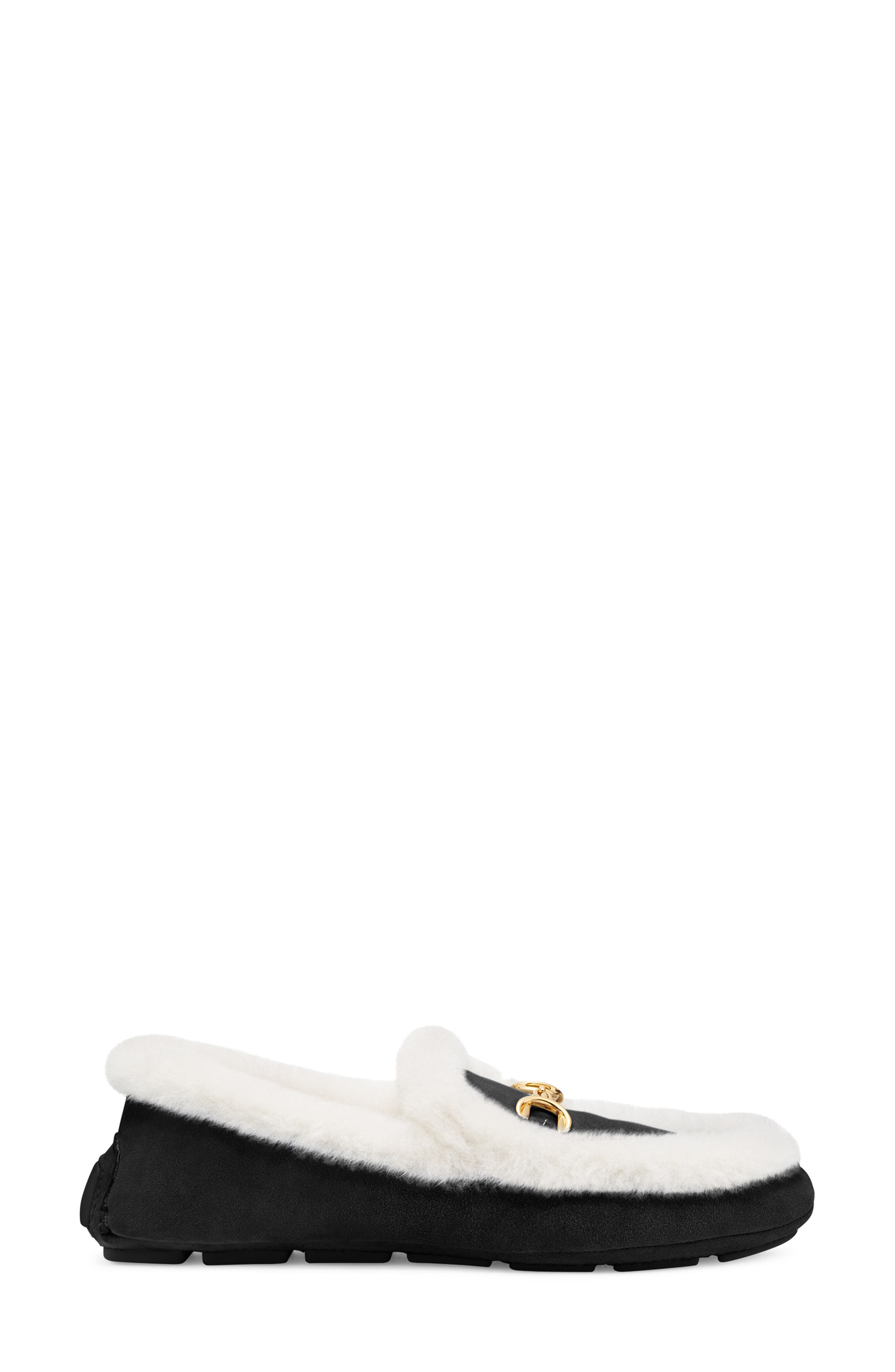 Stuart Weitzman Owen Buckle Cozy Genuine Shearling Lined Slipper, Alternate, color, Black/ Cream