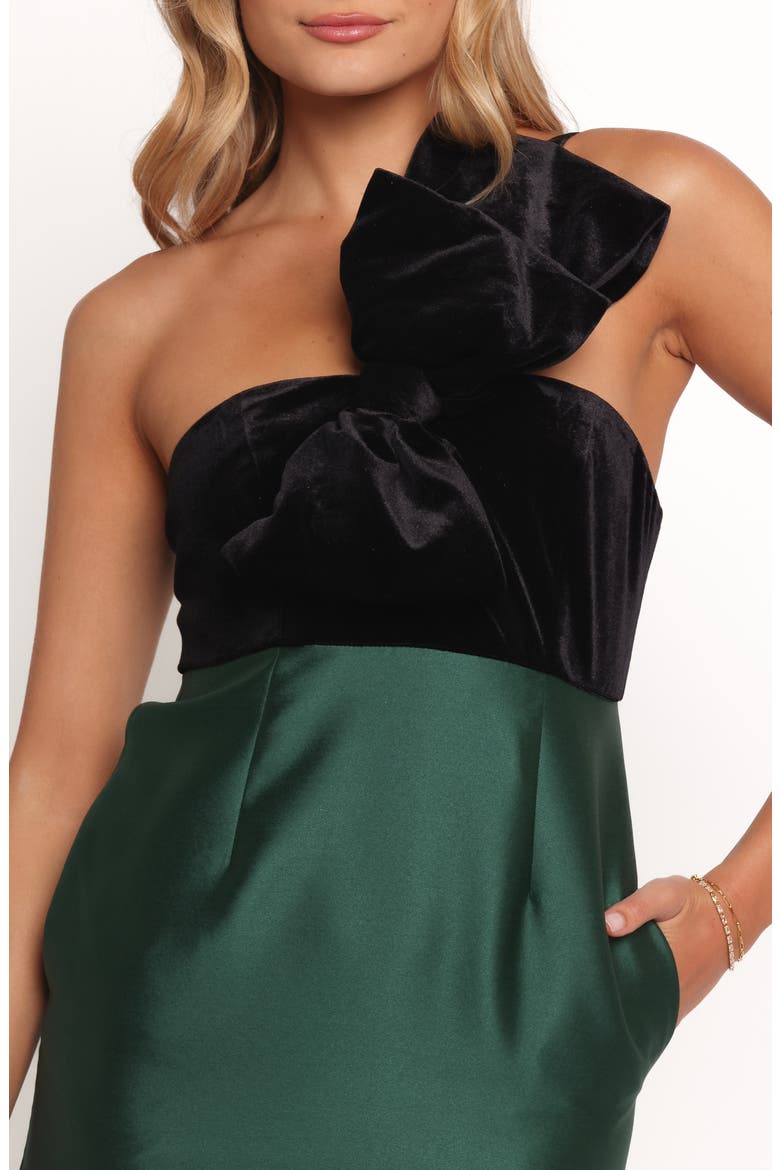 Amelia One-Shoulder Velvet & Satin Dress, Alternate, color, BLACK/ EMERALD