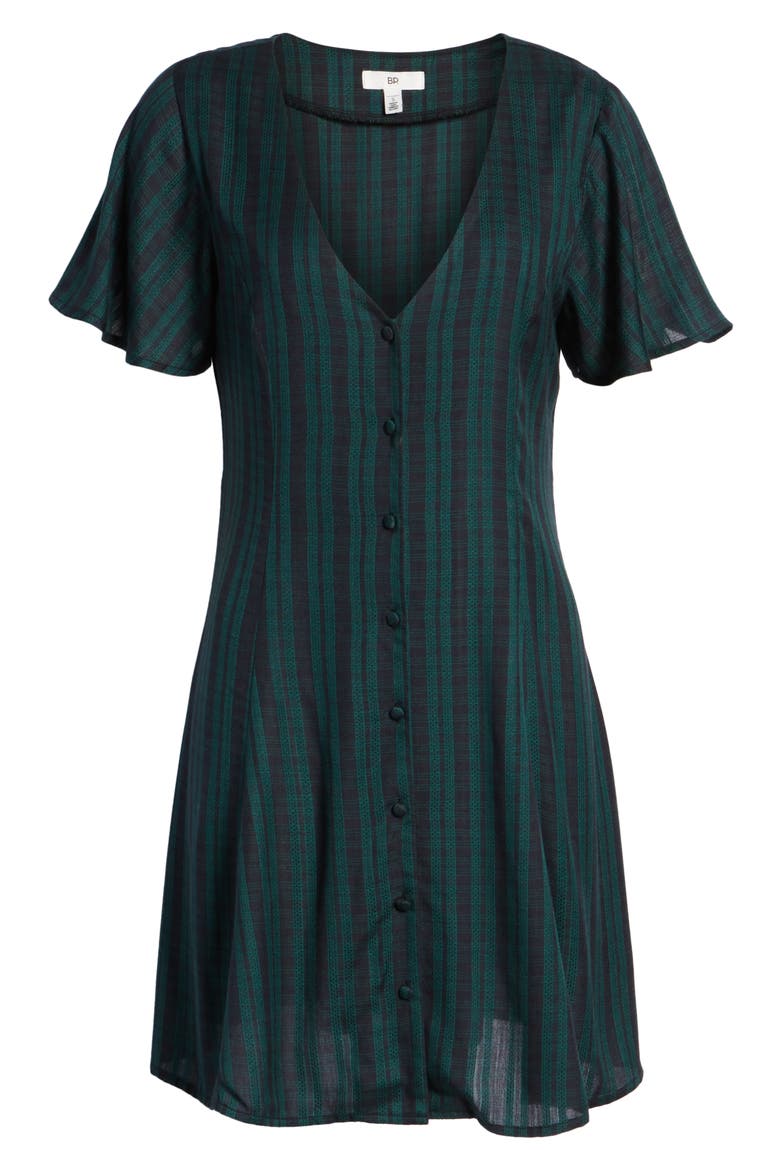 Plaid Button Front Dress, Alternate, color, GREEN BOTANICAL SMALL CHECK