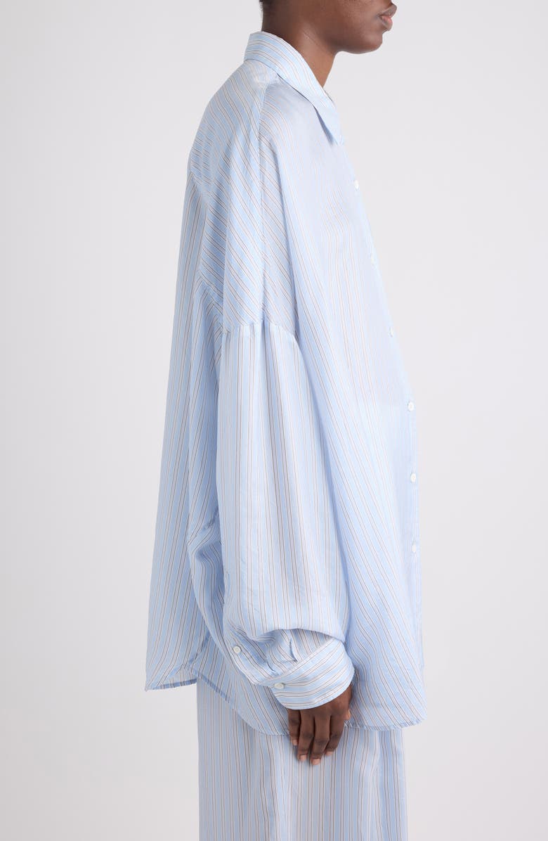 Dries Van Noten Celindo Super Compact Stripe Oversize Supima<sup>®</sup> Cotton Poplin Button-Up Shirt, Alternate, color, Light Blue