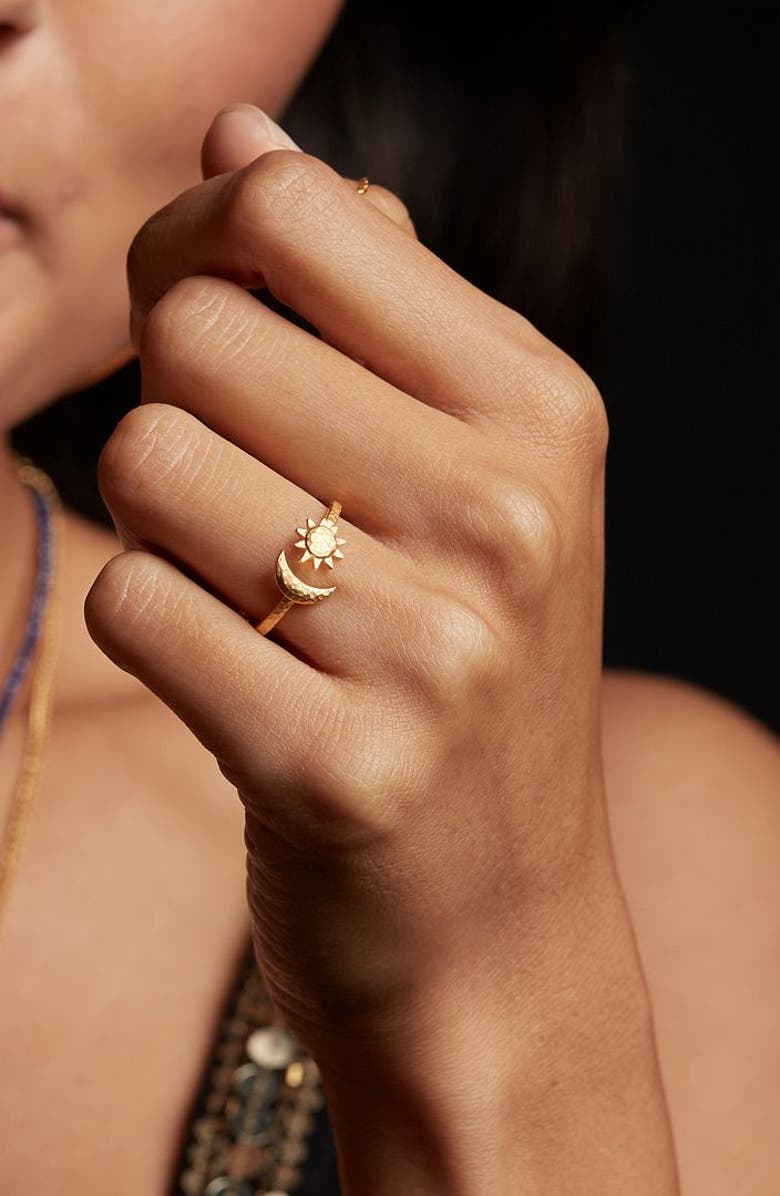 Satya Jewelry Illuminated Spirit Moon Sun Adjustable Ring, Alternate, color, Gold