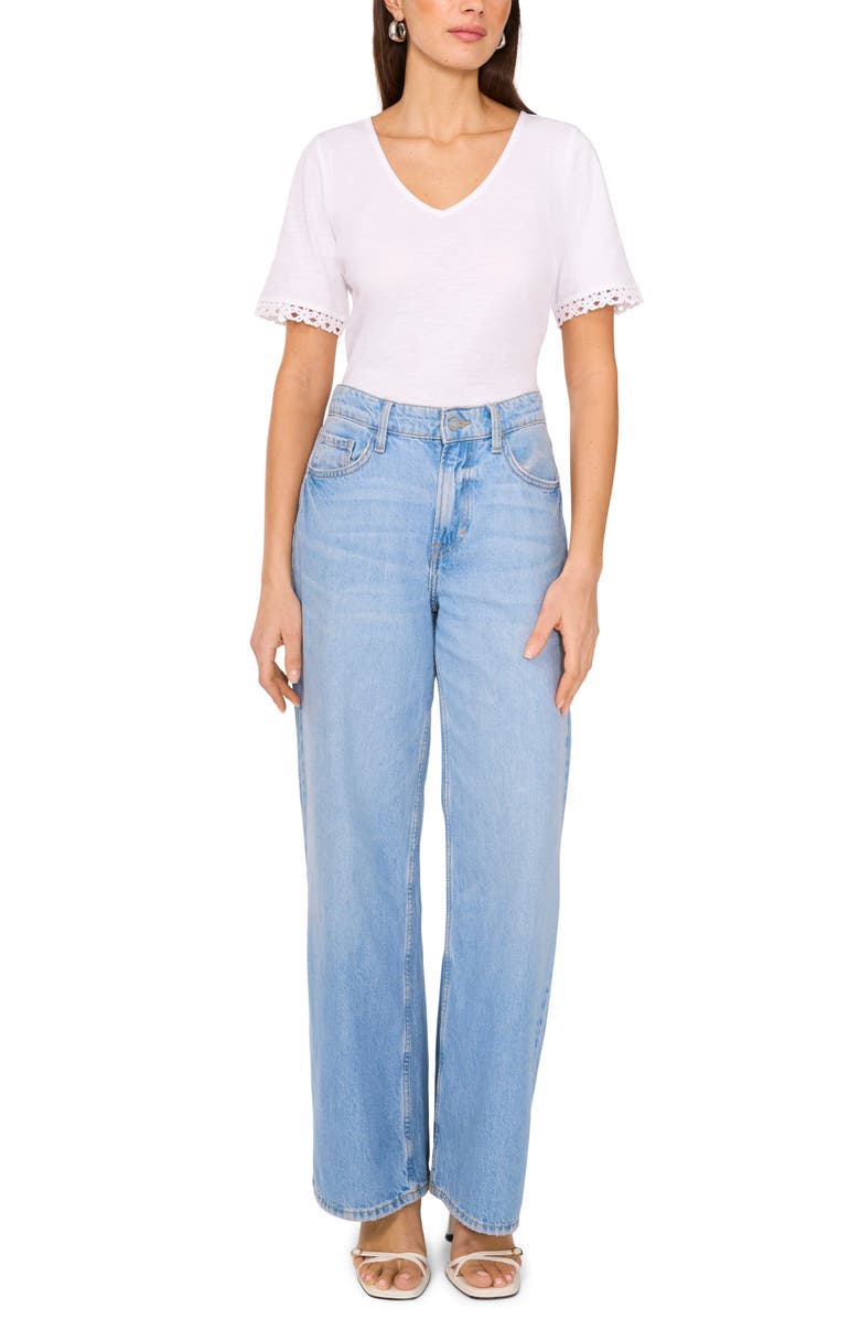 Two by Vince Camuto Lace Trim V-Neck Cotton T-Shirt, Alternate, color, Ultra White