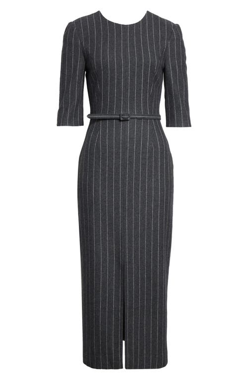 Carolina Herrera Pinstripe-pattern Belted Midi Dress In Gray