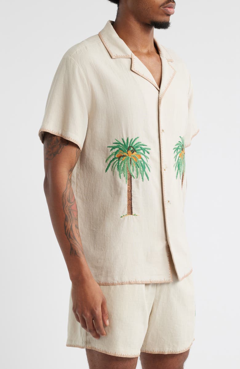MAVRANS Palm Tree Linen Blend Button-Up Shirt, Alternate, color, Beige