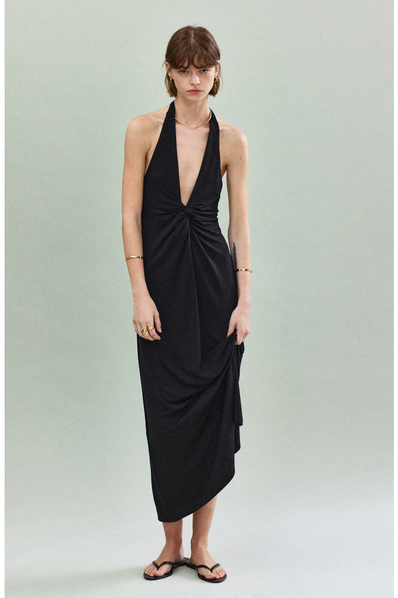 Draped Halter Dress, Alternate, color, BLACK