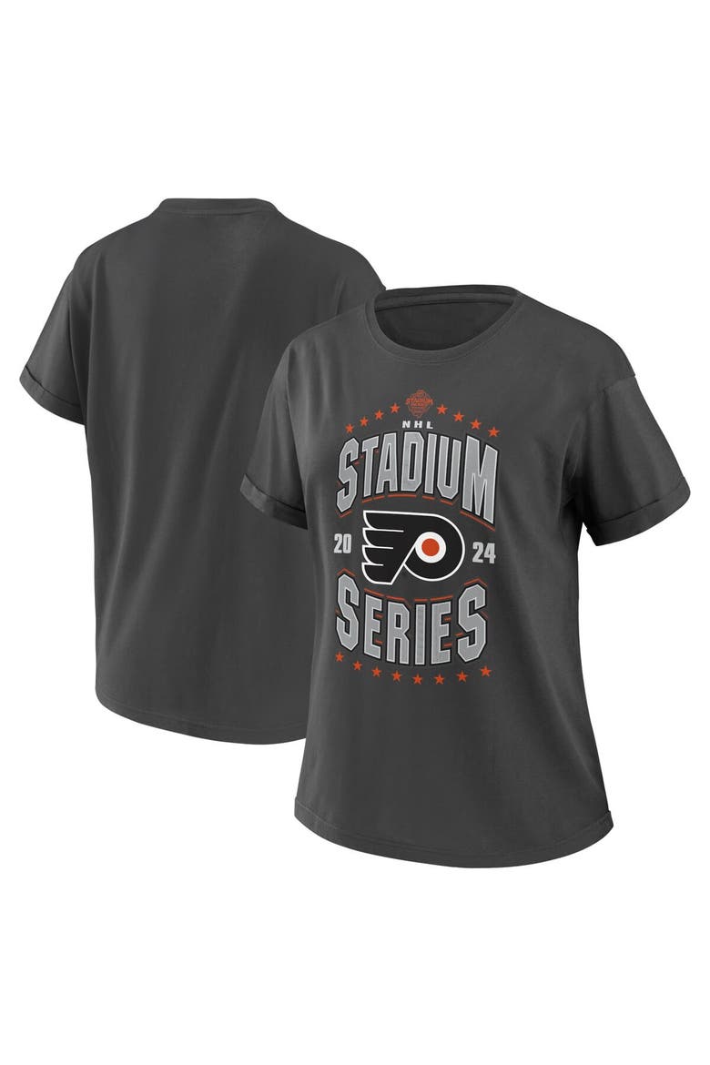 Women's WEAR by Erin Andrews  Charcoal Philadelphia Flyers 2024 NHL Stadium Series Boyfriend T-Shirt, Main, color, Charcoal