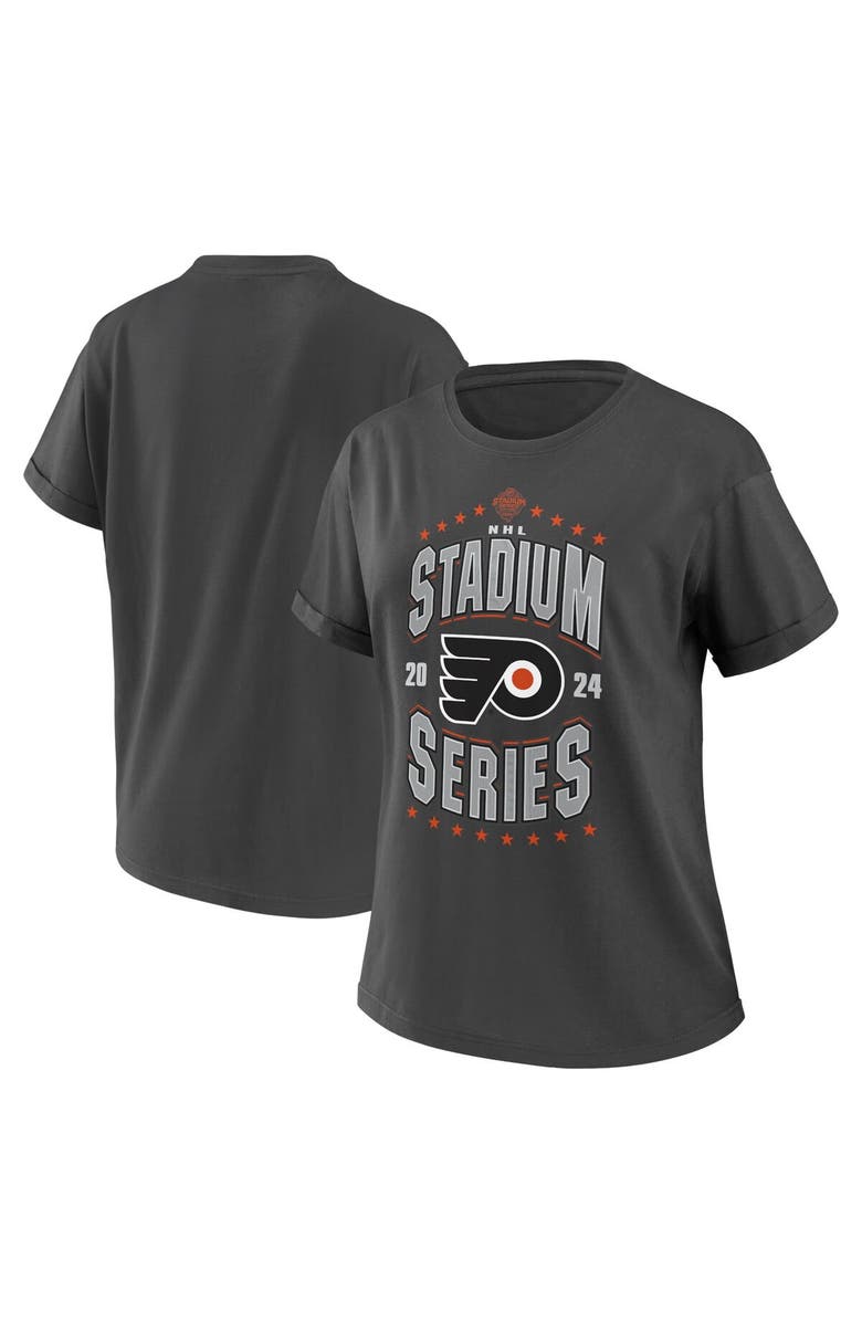 WEAR by Erin Andrews Women's WEAR by Erin Andrews  Charcoal Philadelphia Flyers 2024 NHL Stadium Series Boyfriend T-Shirt, Main, color, Charcoal