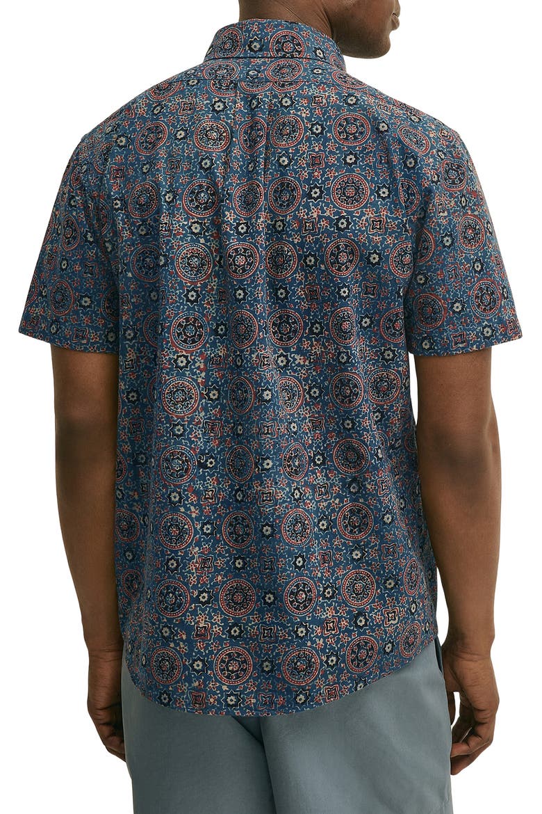Medallion Print Short Sleeve Cotton Button-Down Shirt, Alternate, color, BLUESPICE