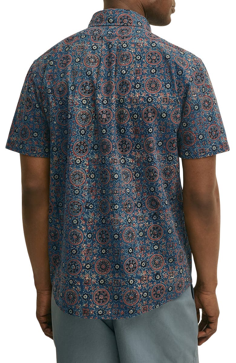 Brooks Brothers Medallion Print Short Sleeve Cotton Button-Down Shirt, Alternate, color, Bluespice